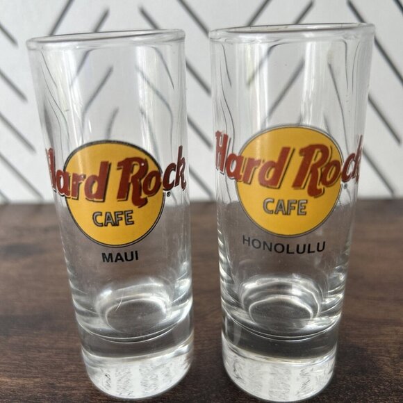 Hard Rock Cafe 4" Double Shot Glasses Hawaii Honolulu Maui Memorabilia Souvenir - Picture 2 of 3